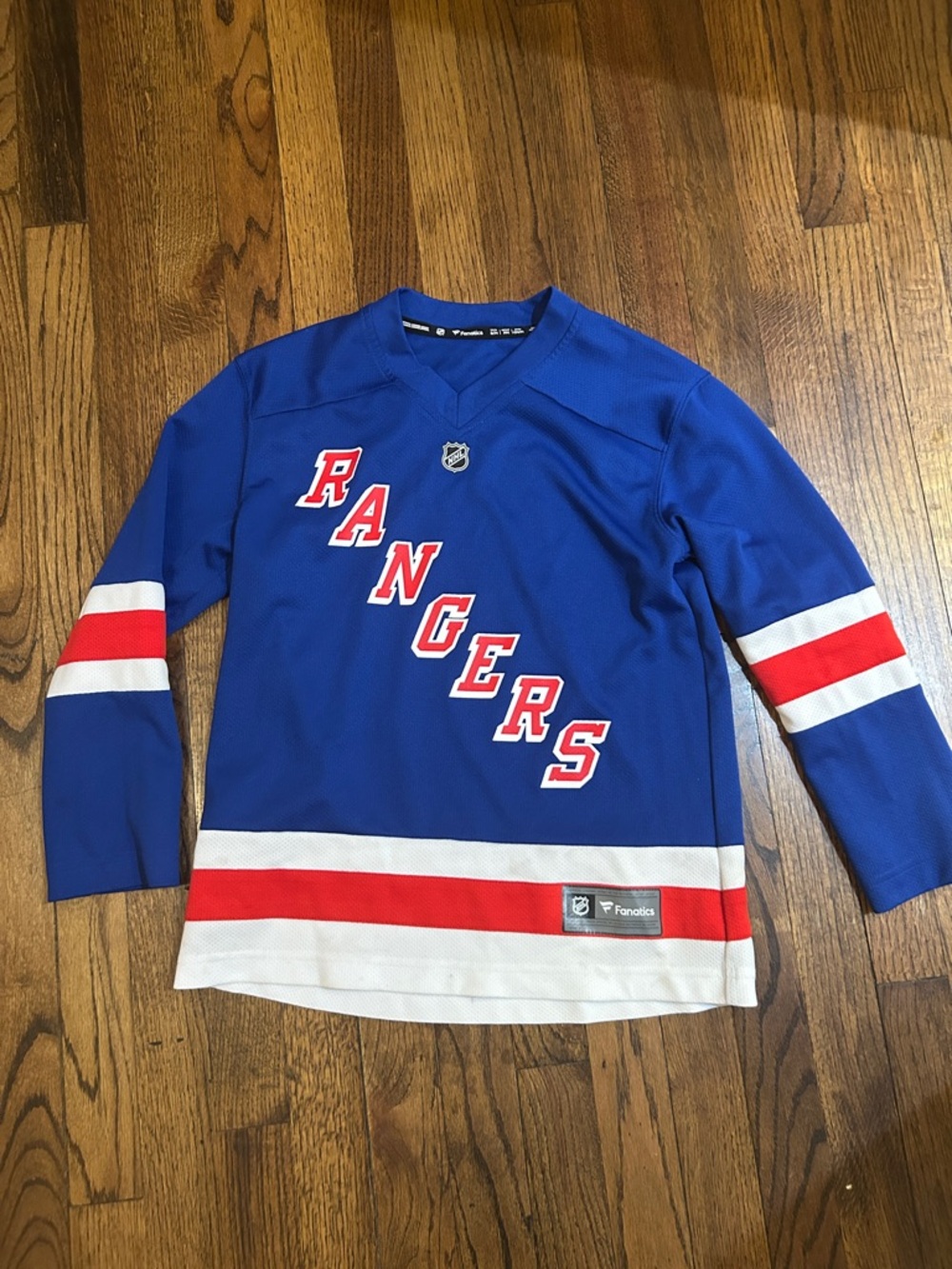 Fanatics Blue New York Rangers Kids Hockey Jersey with Red & White Stripes